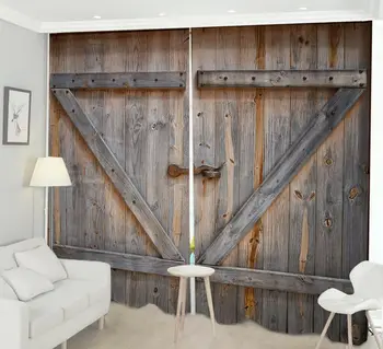 

Retro Rustic Barn Door 3D 2Panel Blockout Drapes Fabric Printing Window Curtains