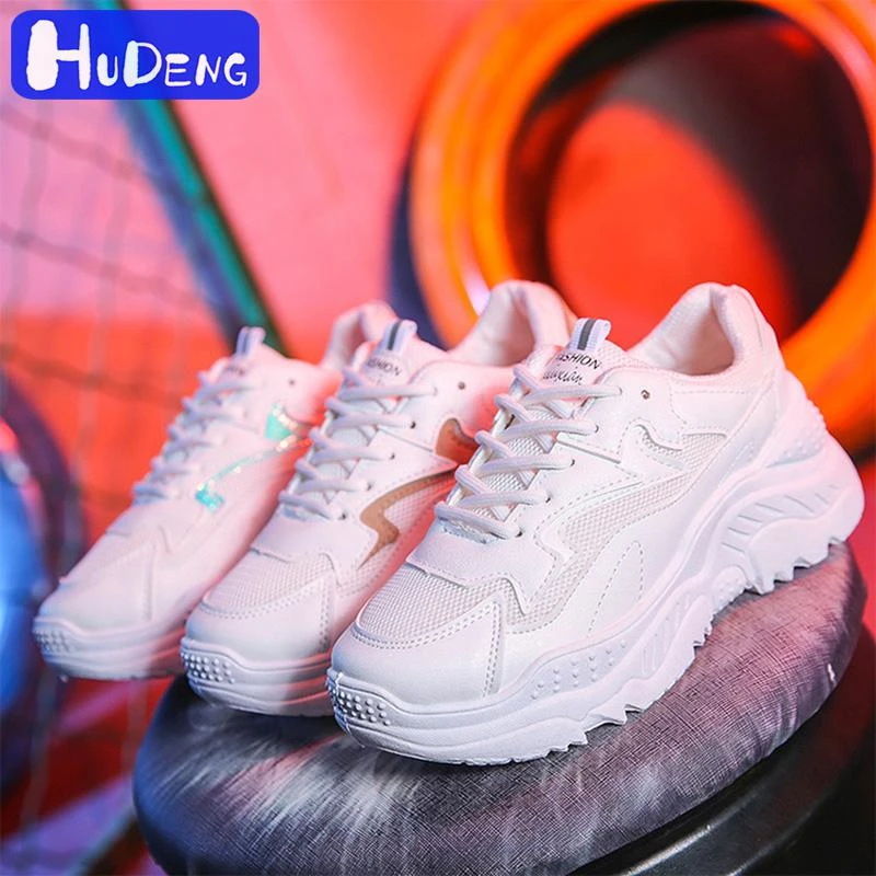 Zapatillas blancas marca HUDENG 2019, zapatos para mujer, zapatos retro de moda de otoño de gruesa, zapatos de mujer estudiantes, zapatos de malla transpirable|Zapatos vulcanizados de mujer| - AliExpress