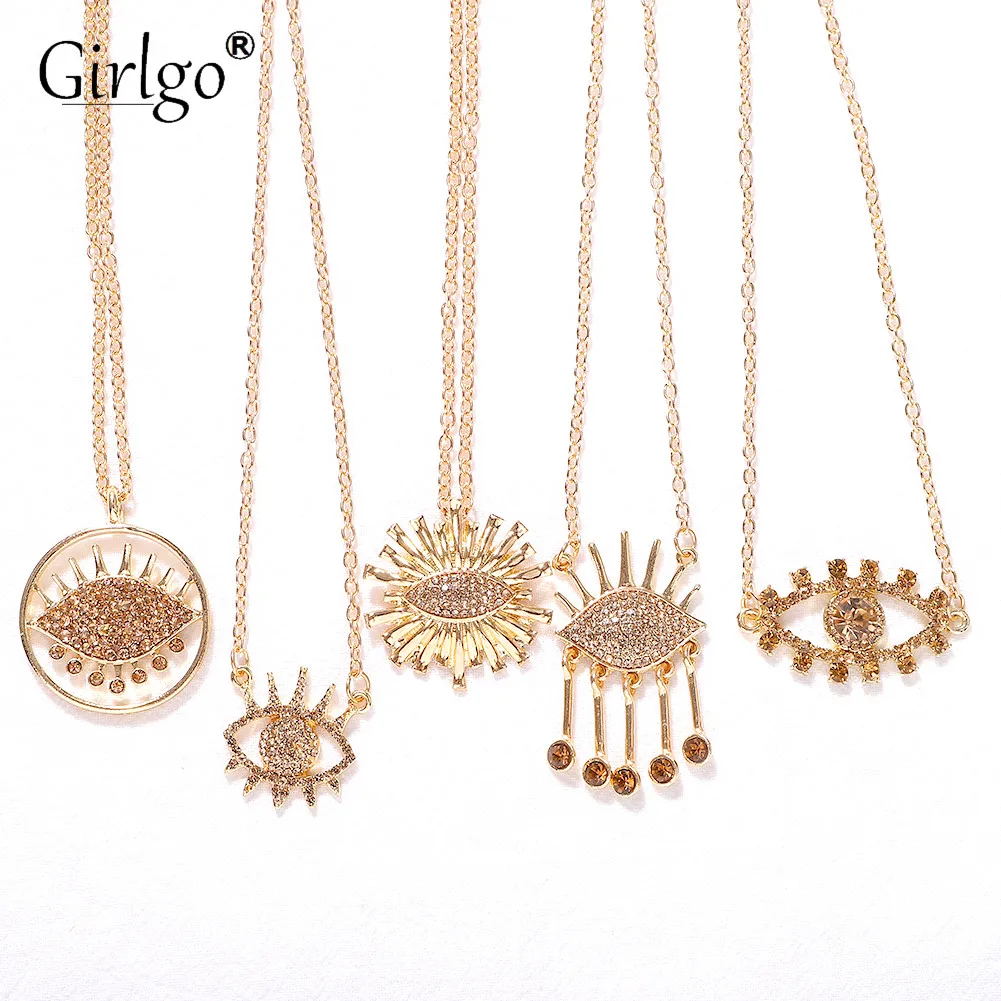 

Girlgo Bohemian Champaign Gold Color Eyes Necklaces For Women Jewelry Party Girlfriend Gifts Shiny Collar Choker Necklaces Hot