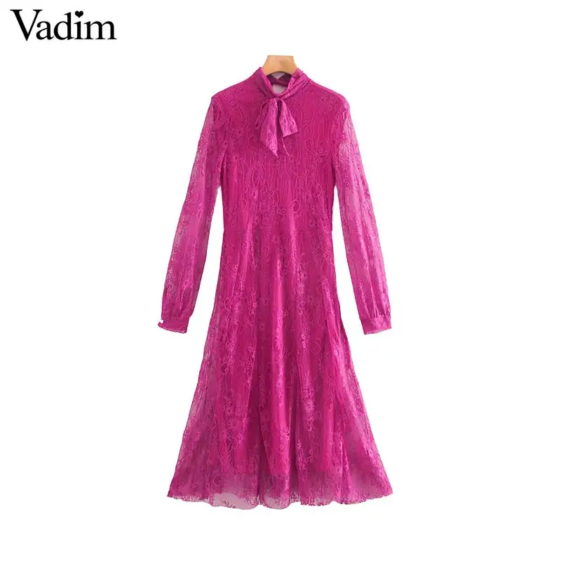 Женское элегантное платье vadim, кружевное платье миди, воротник-бабочка, боковая молния, длинный рукав, женские повседневные стильные платья, vestidos mujer QC993