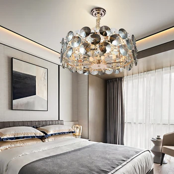 

Crystal Chandelier Light Fixtures Indoor Lighting Gray in The Bedroom Round Chain Crystal Modern in The Living Room Luxury E14