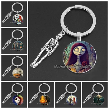 

Jack Skellington and Sally Nightmare Before Chrismas Keyring Halloween Valentine's Day Keychain Gift for Halloween Day