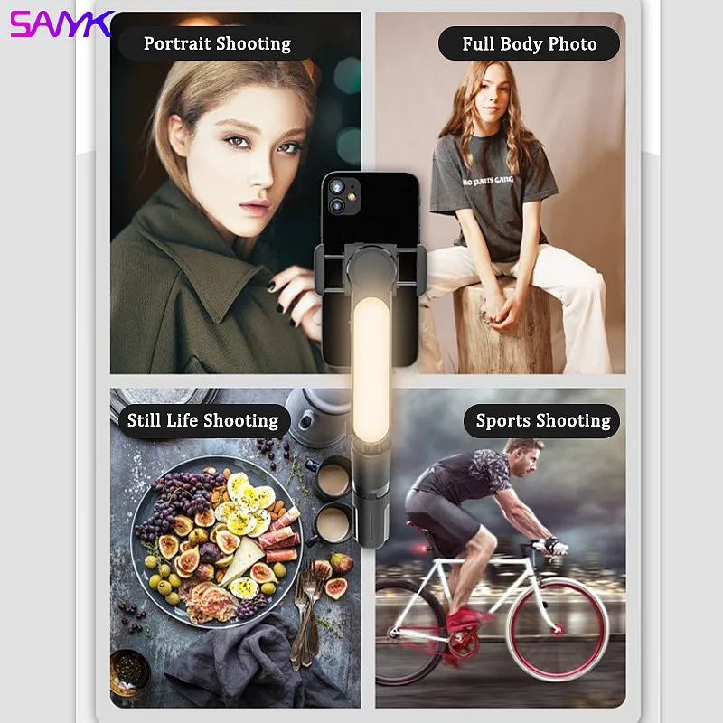 SANYK Gimbal Stabilizer Single Axis Stabilizer Bluetooth Selfie Stick Anti-shakeTripod With Led Fill Light for Vlogging
