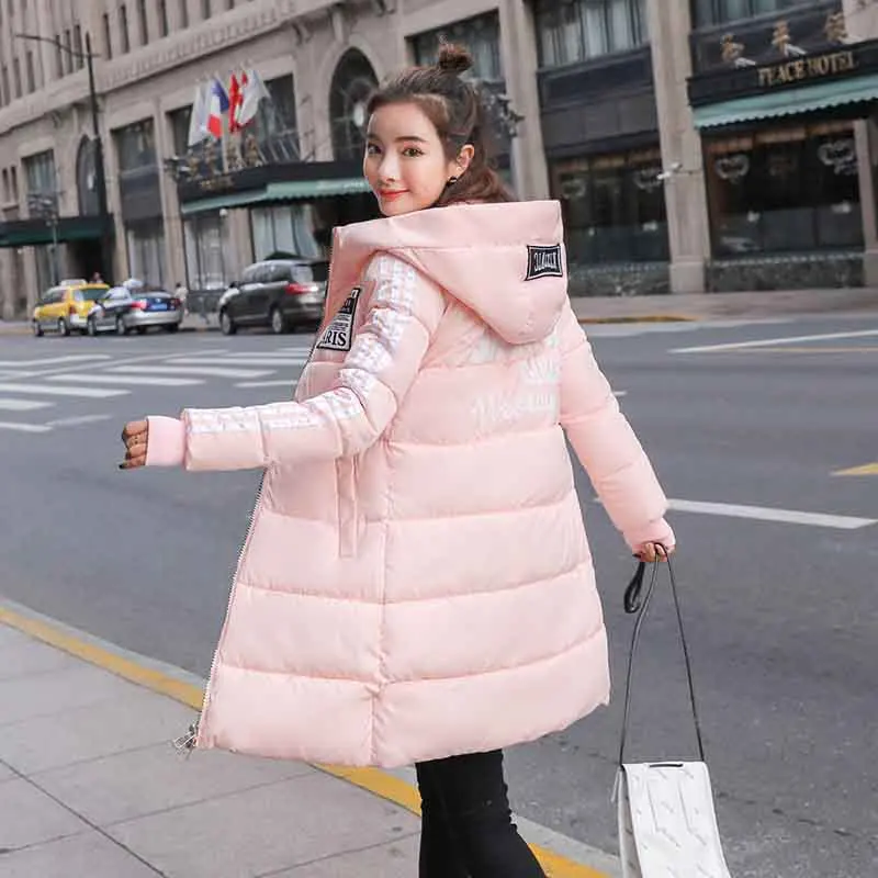 Женская зимняя куртка из хлопка утепленная куртки женские теплая однотонная Длинная пальто женское зимнее парка женская повседневная верхняя одежда большие размеры - Цвет: Pink