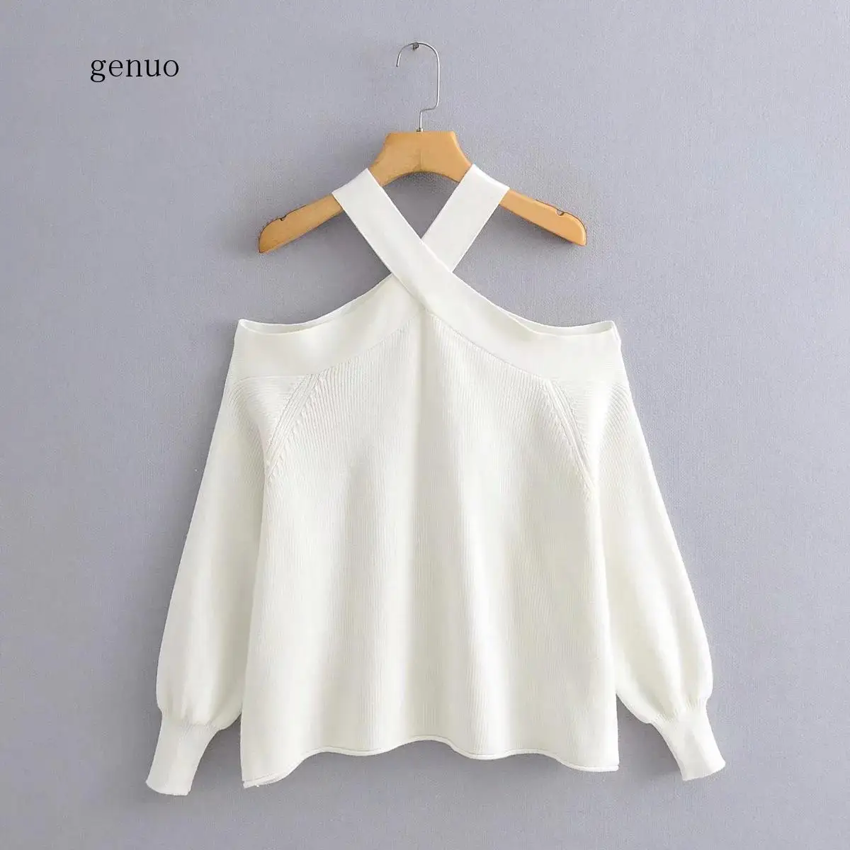 Fashion Women Halter Sweaters Elegant Spring White Long Sleeve Knitted Pullover Female Autumn Sexy Sweaters Jumper 2020