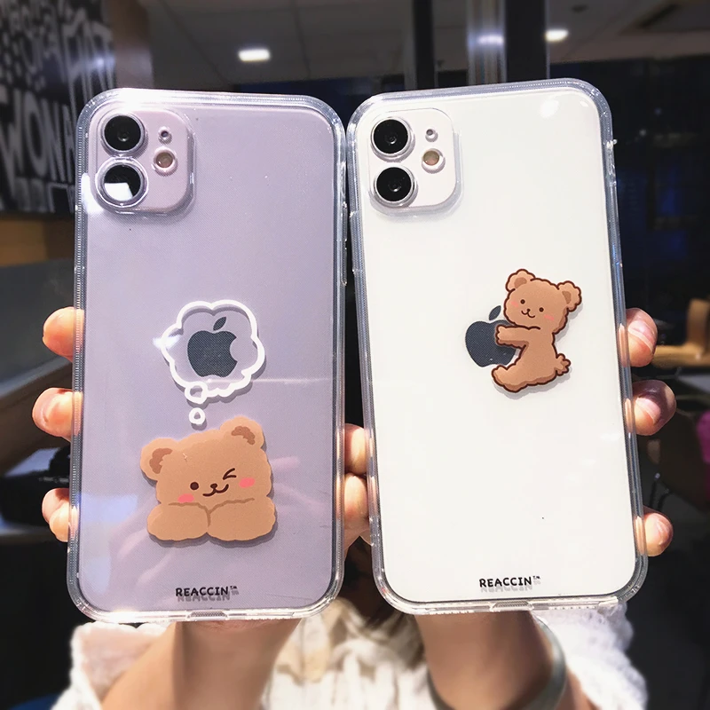 Funny Cute Cartoon Bear Clear Phone Case For iPhone 12 Pro Max Mini 11 X XS  XR 7 8 Plus Animal Couple Transparent Soft TPU Cover|Ốp Chống Sốc Điện  Thoại| - AliExpress