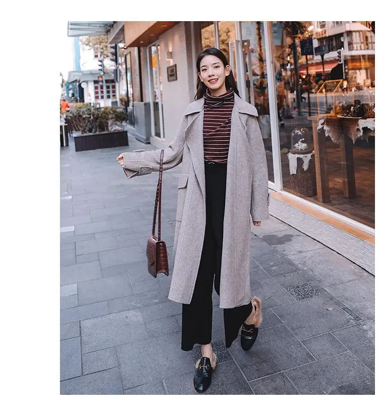 Photo Shoot Autumn& Winter New Style Duffle Coat Korean-style Loose-Fit Lace-up Mid-length Herringbone Woolen Jacket Women