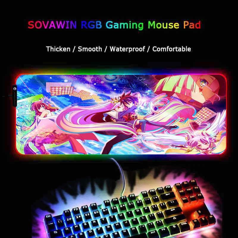 XGZ No Game No Life игровой коврик для мыши RGB большой коврик для мыши геймер коврик для мышки в стиле аниме компьютерный коврик для мыши светодиодная подсветка клавиатура Настольный коврик
