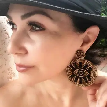 

Girlgo 2019 Bohemian Handmade Beads Big Eye Tassel Drop Earrings For Women Wedding Trendy Girls Party Gift Statement Earrings