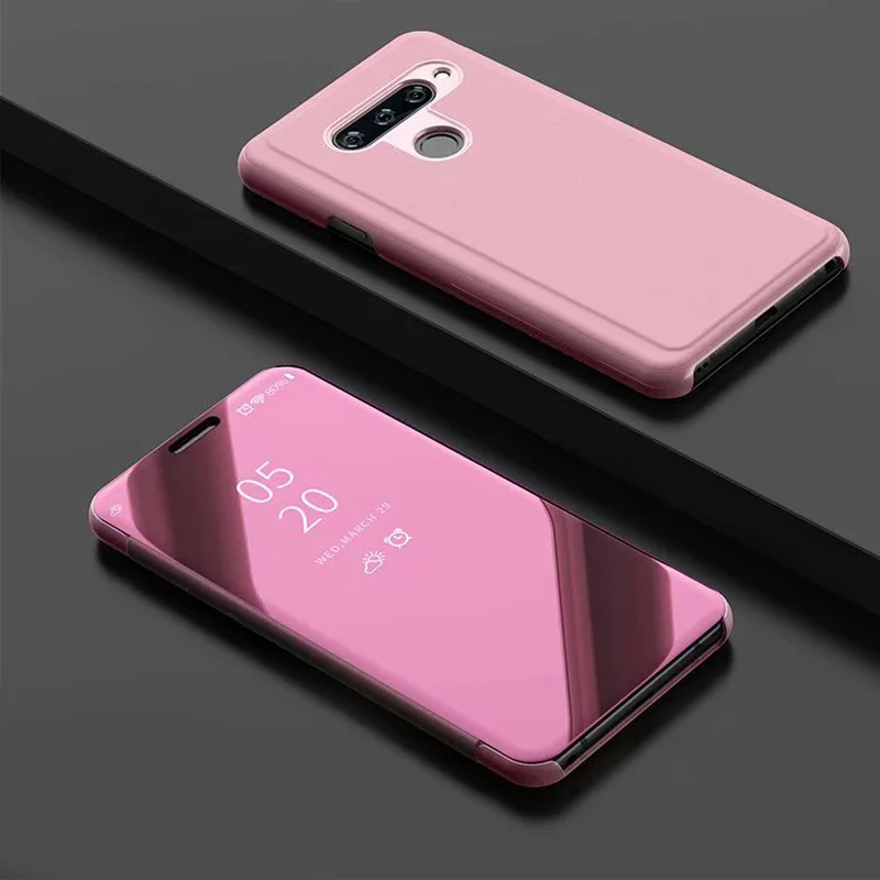 Роскошный зеркальный флип чехол кожаный для телефона LG V40 V30 V50 G8 Q60 k50|Сумки