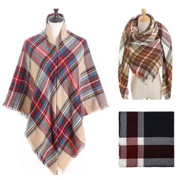 

Luxury Winter Scarf for Women Plaid Cashmere Pashmina Shawls Scarves Lady Lattice Square Bandana Warm Blanket Warps