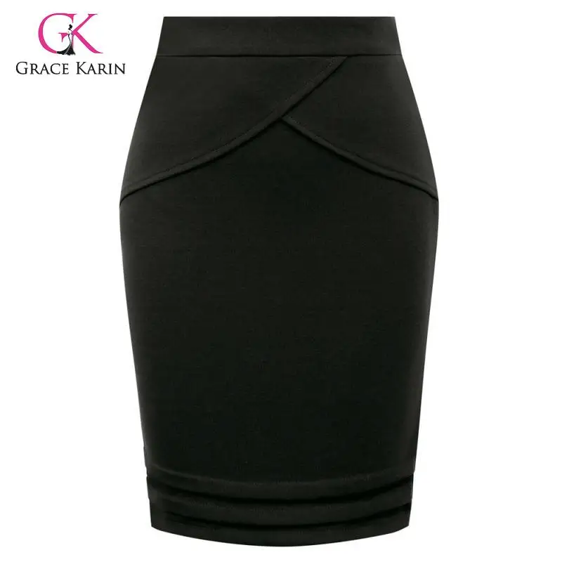 

Grace Karin Women's Pencil Skirt Elegant Office Lady saia Female Bodycon Skirts Sides Split Pleated Front Hips-Wrapped Stretchy