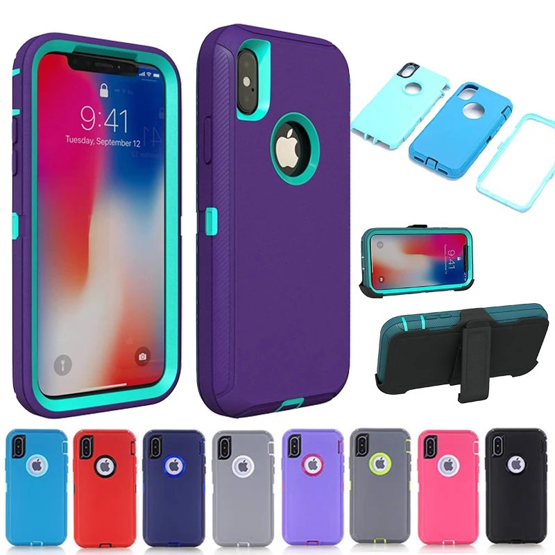 

3 in 1 Armor Case for iPhone X XS MAX XR 6 6S 7 8 Plus Holster ShockProof Defend Cover for iPhone 11 12 13 Pro Max Mini Case