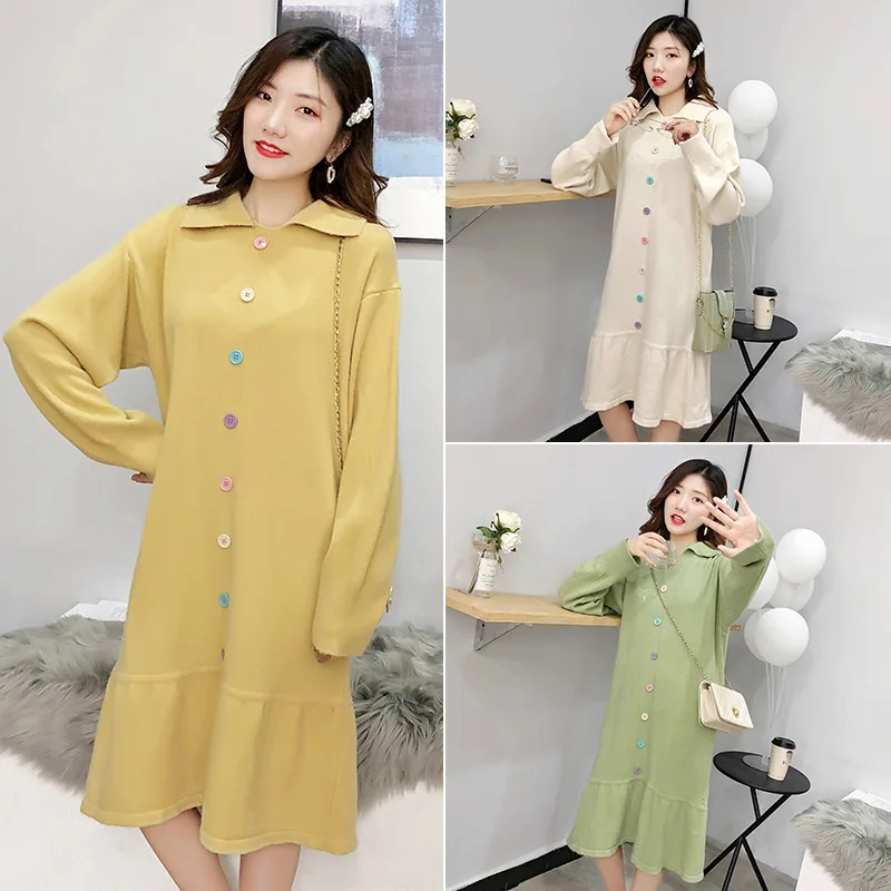 

2019 Autumn New Style Korean-style Loose-Fit Peter Pan Collar Fashion Small Fresh Knit Long Sleeve Dress Sweater Women's