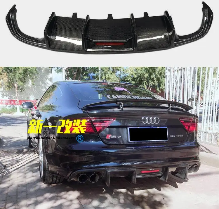 High quality Carbon Fiber Car Rear Trunk Lip Bumper Diffuser+ Tail Throat Protector Fits For Audi A7 S7 RS7 2012 2013 2014 2015