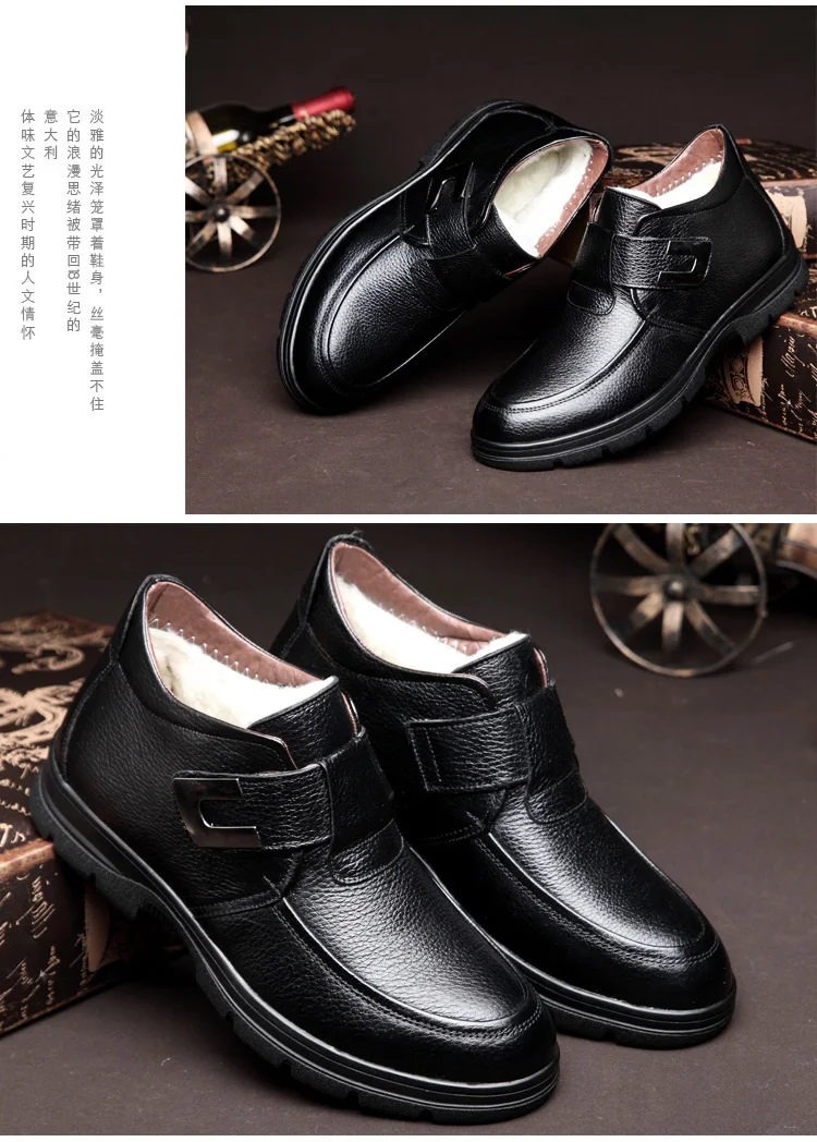 Winter Warm Plush Fur Snow Boots Men Genuine Leather Ankle Boot Quality Business Dress Boots Waterproof Men's Wedding Booties