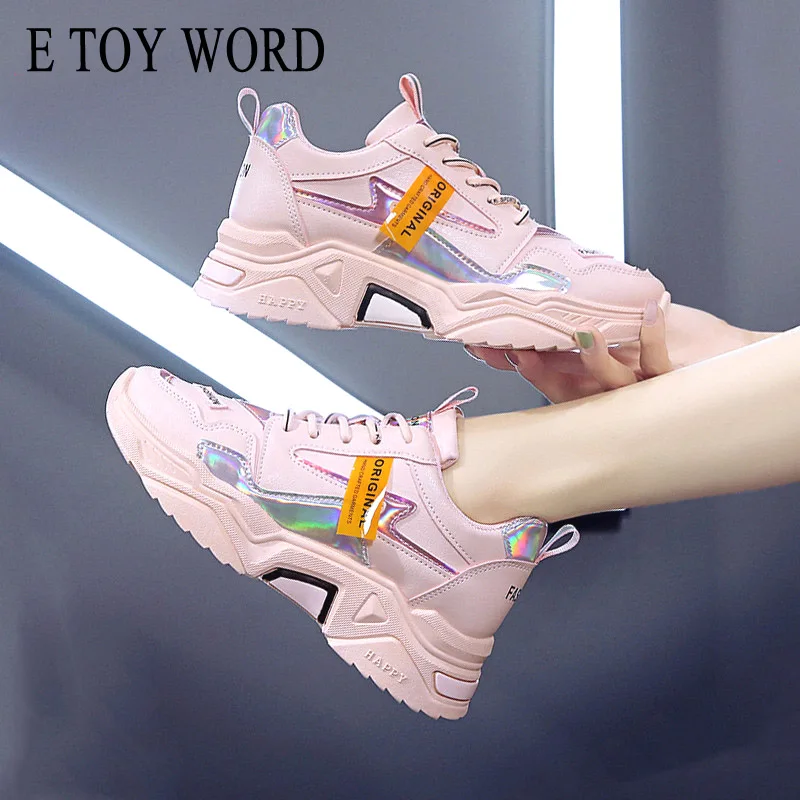 

E TOY WORD Fashion Mixed color Daddy shoes women 2020 spring fashion wild thick bottoms increase students running casual shoes