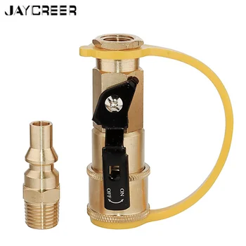 

JayCreer 1/4" Marine RV Propane Quick Connect Adapte With Shutoff Valve & Full Flow Plug ForPropane Hose, Propane or Natura