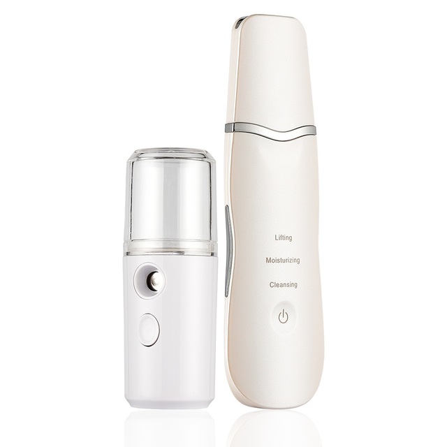 Ion Skin Scrubber Cleaner Face Lift Peeling Extractor Pore Deep Beauty Device + Facial Steamer Sprayer Acne Removal
