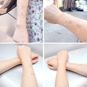 

AACAR 2Styles Women Star Moon Design Tattoo Sticker Metallic Waterproof Temporary Gold Silver Tattoo