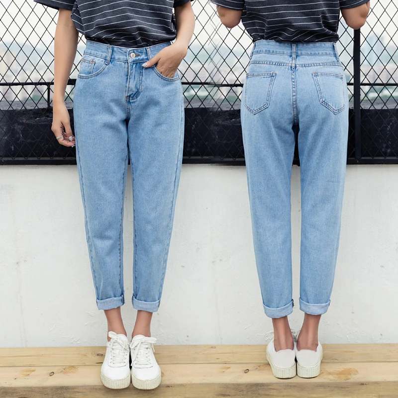 De cintura alta Jeans azul de talla grande mamá pantalones vaqueros de estilo Boyfriend para mujer Pantalones Harem 5Xl calle estilo coreano de moda 2021 nuevo