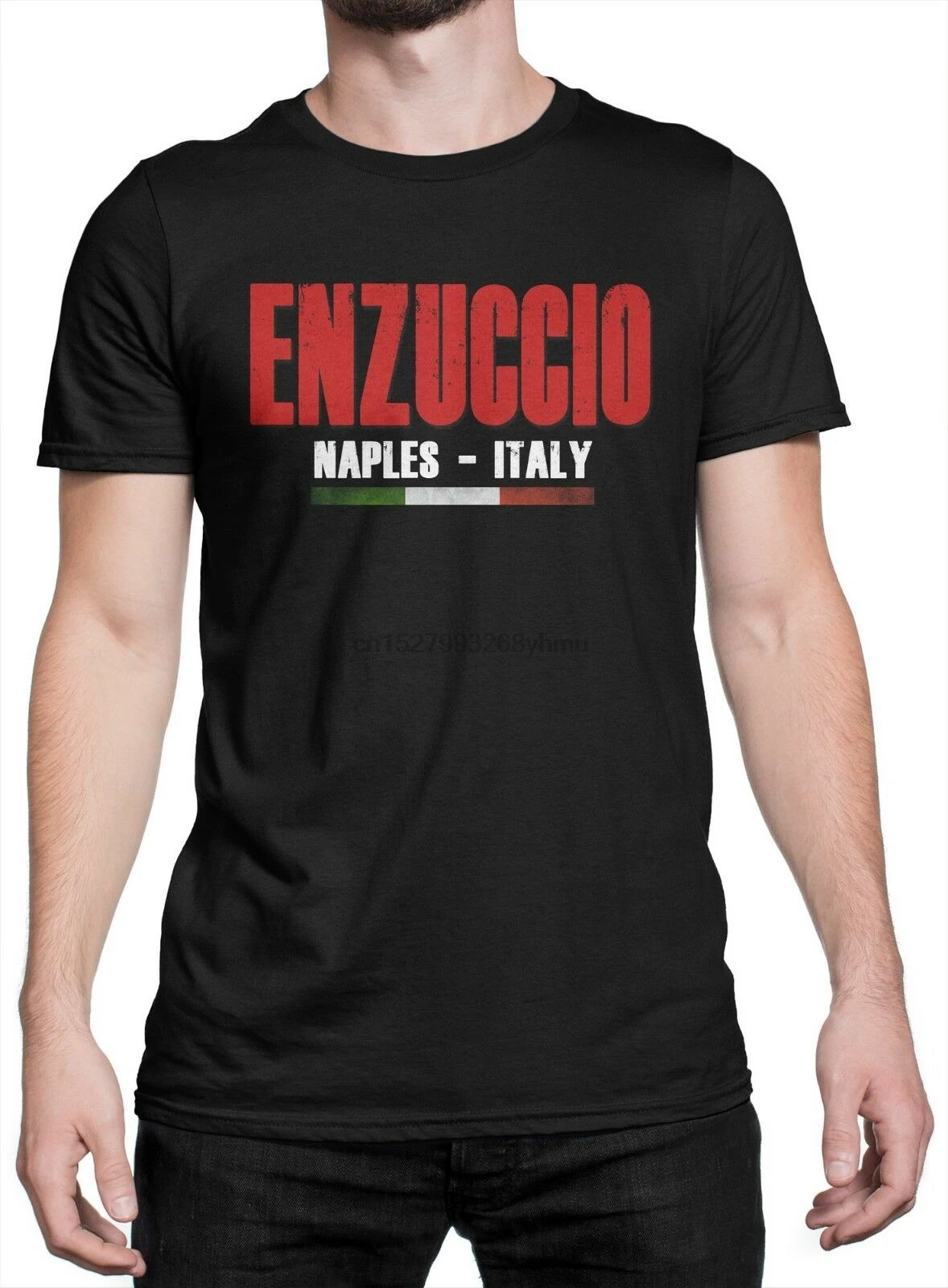 Mens T-Shirt enzuccio Naples Italy White &ampamp Red Print 100% Cotton-Black |