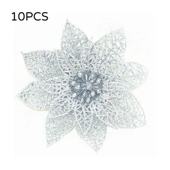 

10pcs Artificial Flowers Glitter Poinsettia Fake Flowers DIY Home Wedding Decoration Flower Head Christmas Decoration