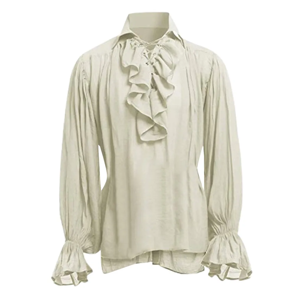 Средневековый Ренессанс шнуровка мужские рубашки повязки с длинным рукавом винтажная средневековая рубашка Готический человек блузка