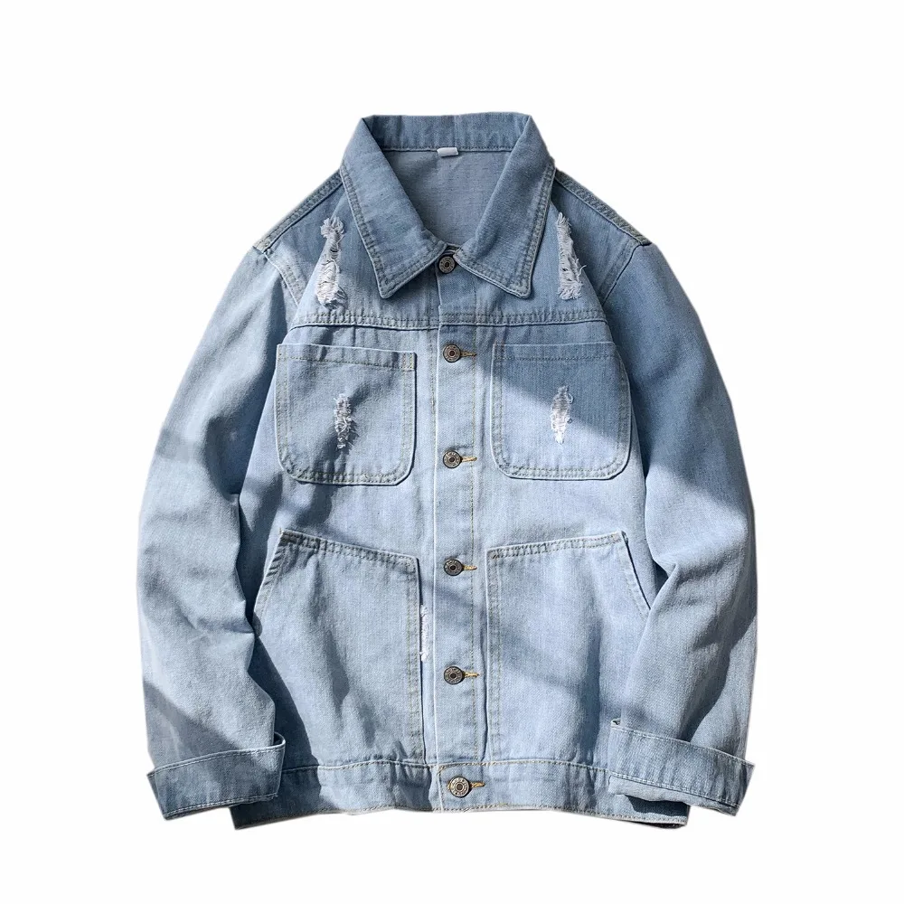 new good size fashion denim jacket lapelSpring fashion loose coupleEmbroidered casual jacket