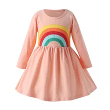 Sukienki/осеннее платье для девочек; платье принцессы с длинными рукавами радужной расцветки; Праздничное Платье До Колена для дня рождения