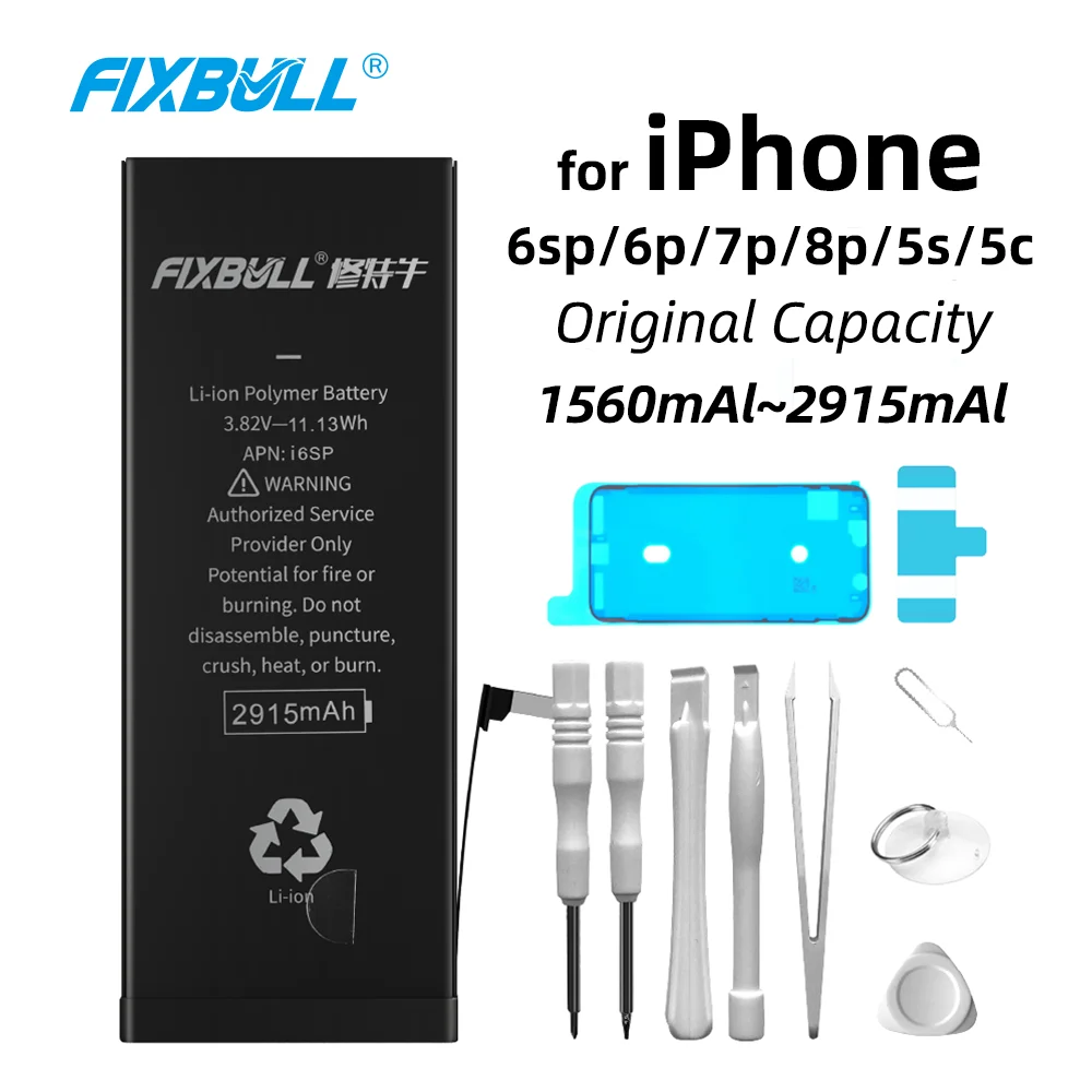 

FIXBULL Battery For iPhone 6S 6 7 8 Plus 6SPlus 6Plus 7Plus 8plus 5S 5C Real Capacity Replacement Bateria For iPhone6S With Tool