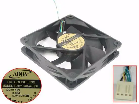 ADDA AD1212XB-A7BGLS DC 12V 0.65A 120x120x25 мм 4-провод Сервер вентилятор охлаждения