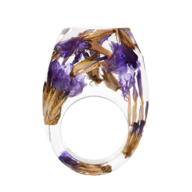 Transparent Forest Handmade Dried Flower Resin Ring Colorful Ink Pattern Scenery for Women Fashion Jewelry Ring
