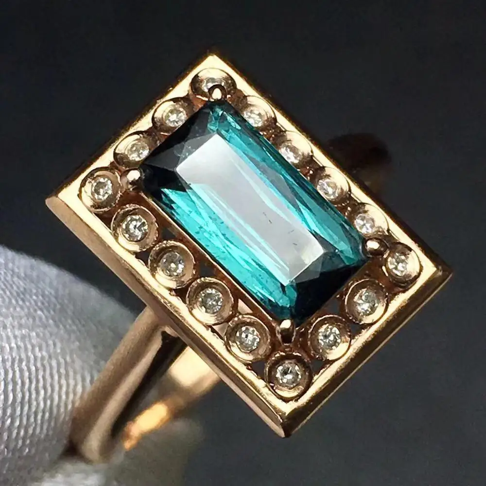 Кольцо с турмалином 1.9ct ювелирные изделия из чистого золота 18 К, ювелирные изделия из натуральных блютурмалиновых бриллиантов, женские кольца для женщин, изящные кольца
