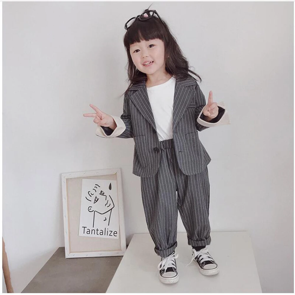 

Girls Winter Suit Clothing Set Striped Suit Jackets +Pants School Tracksuit Girl Clothes Explosion Designer Luxury Child Clothes