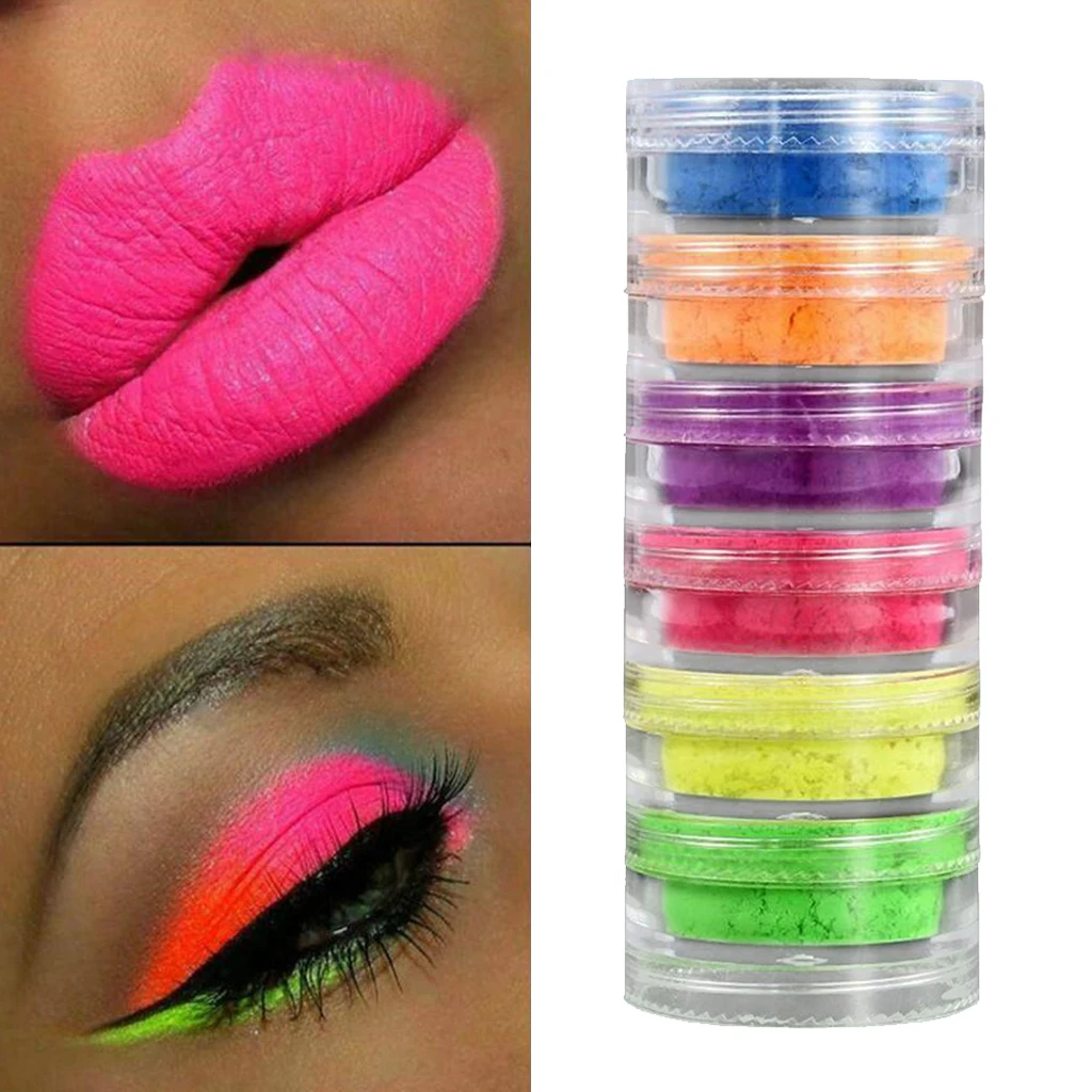 Rainbow Eyeshadow Palette,Professional 6 Color Matte Shimmer Eye Shadow Neon Powder Cosmetics Set Neon Eyeshadow Pigment Powder