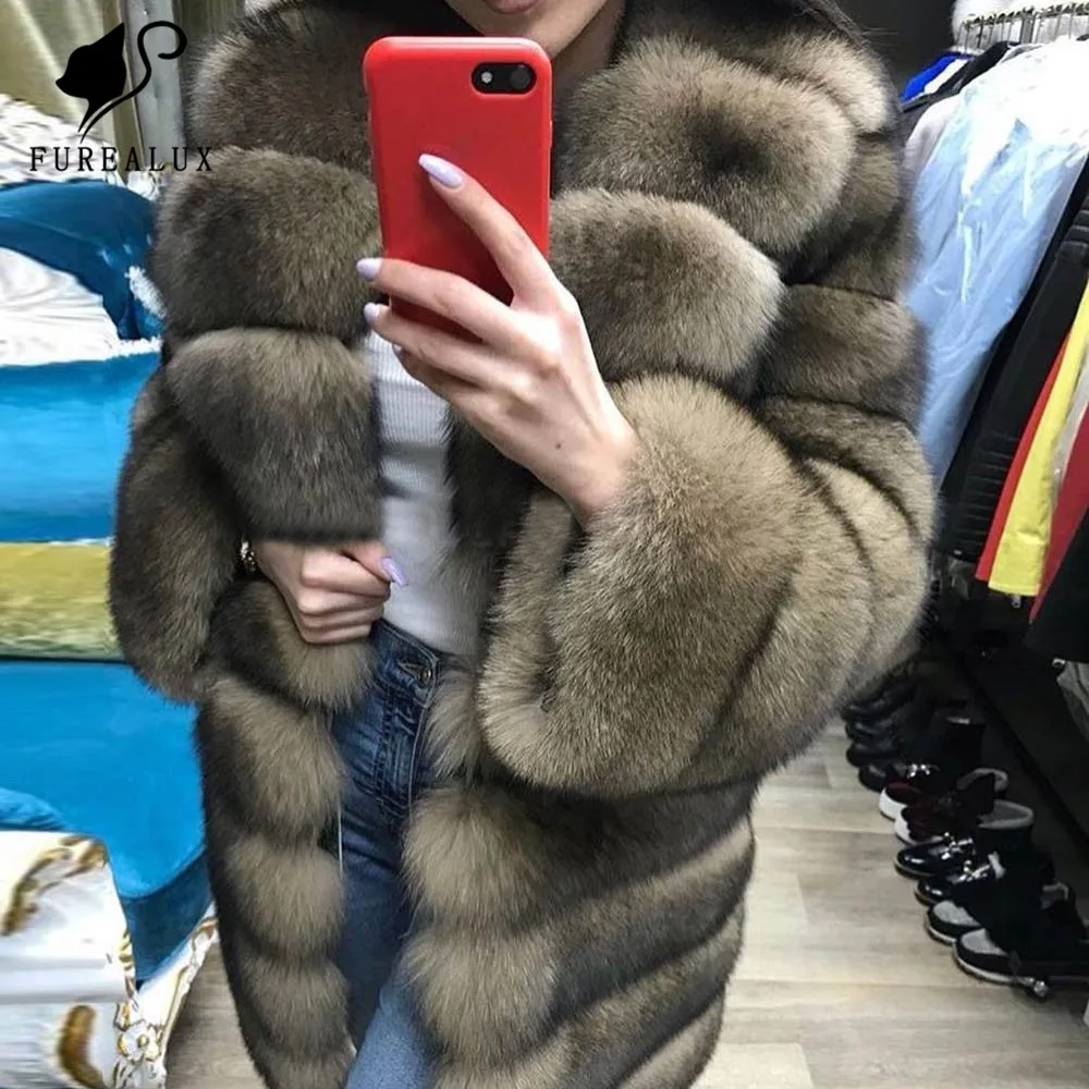 

2019 Winter Full Pelt New Genuine Leather Jacket Fashion Women High Quality Thick Warm Handmade Clothing Fox Fur Coat Customized