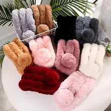 Однотонный теплый зимний шарф с искусственным кроличьим мехом для мальчиков и девочек; шарф с помпонами; одежда с пышным воротником; аксессуары для декора; подарок