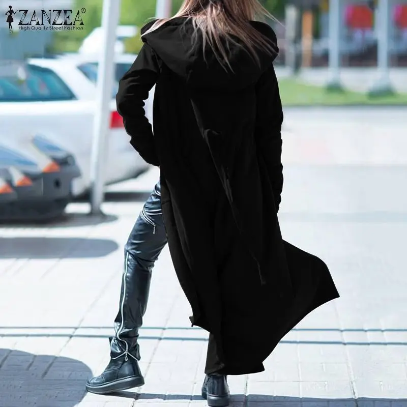 11 модные Асимметричные пальто на молнии женские куртки ZANZEA Повседневная Верхняя одежда с капюшоном и длинными рукавами Женское пальто теплое
