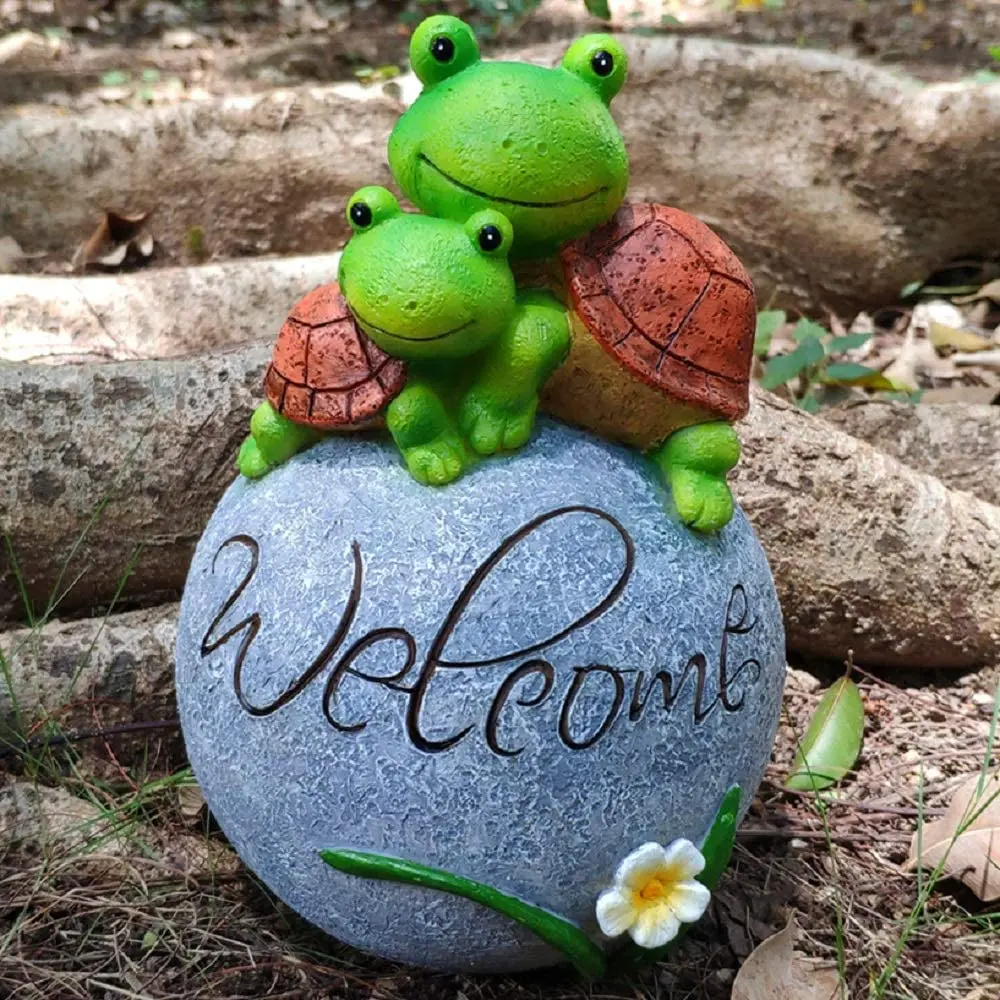 

5.5Inch Garden Statue Turtles Ornament Welcome Turtles on a Rock for Outdoor or Indoor Patio Yard Art Decor Lawn Ornaments Gift