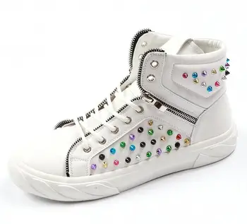 

New arrival Hip hop rivet Sheet metal Casual Platform high top shoes Flats Male Designer prom Dress Loafers Shoes zapatos hombre