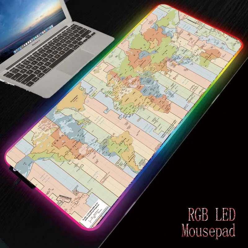 Игровой коврик для мыши Mairuige с картой мира RGB геймерский компьютерный подсветкой