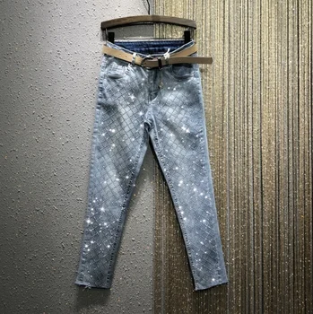 

Hot Drill Jeans Woman 2020 Spring New High Waist Jeans Rhinestone Stretch Slim-Fit Denim Pencil Pants Jean Femme Ropa Mujer