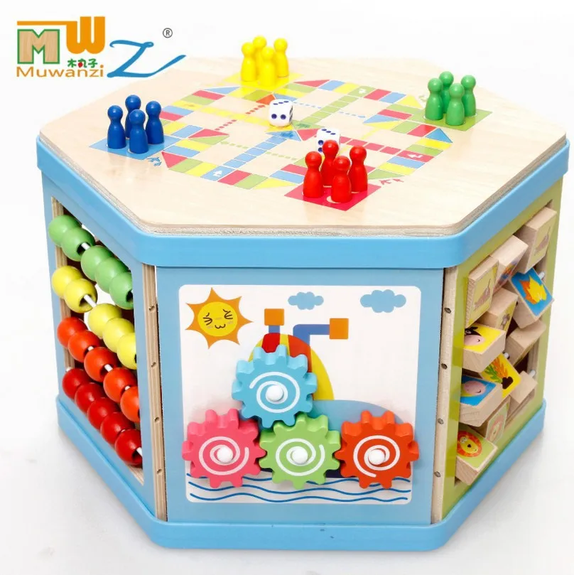 MWZ Шестигранная многофункциональная развивающая игрушка деревянная игрушка 7038