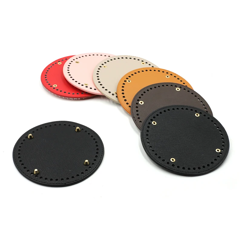 Fondo redondo de cuero con agujeros para bolso, hecho a mano remache, tejido, bolso de hombro, accesorios de bolso, 15cm
