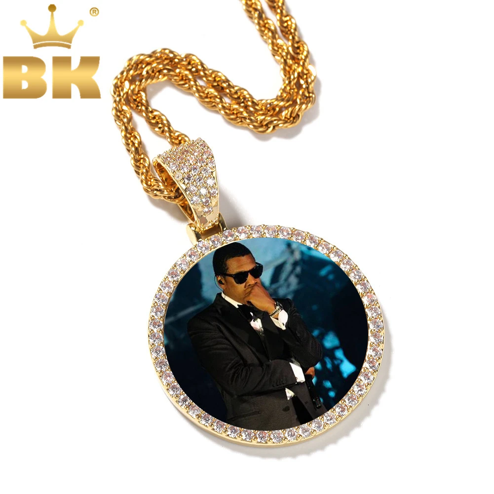 

THE BLIKG KING Cubic Zirconia Custom Made Photo Pendant Necklace Soild Back Full Iced Out Round Tag Hiphop Jewelry Gifts