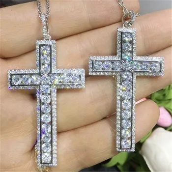 

Trendy Lab Diamond cz Cross Pendant Real 925 Sterling Silver Party Wedding Pendants Necklace For Women men moissanite Jewelry