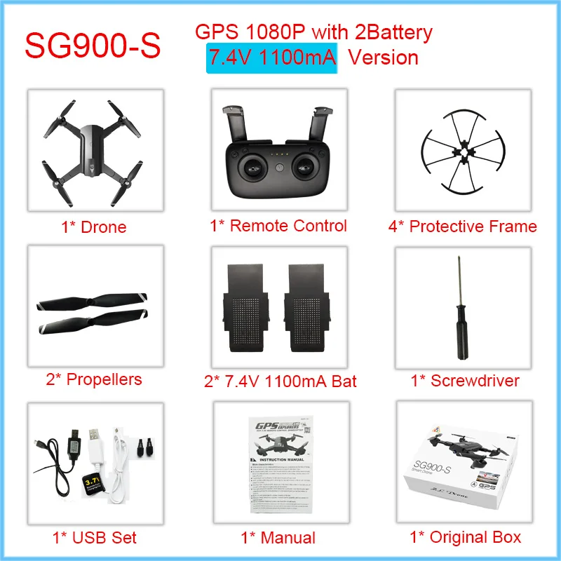 GPS-1080P-1100mA-2B Дрон с gps Профессиональный с 1080P 720P wifi камера Дрон HD следим за мной gps фиксированная точка складной SG900 SG900-S дроны 20 минут - Цвет: GPS-1080P-1100mA-2B