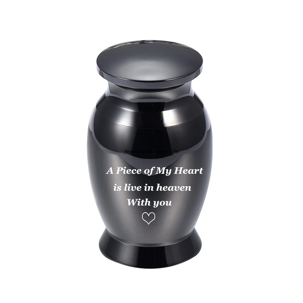 

A piece of my heart is in heaven with you" 73MM Height * 45MM Width Stainless Steel Cremation Jar Mini Urn Hold Loved One Ashes