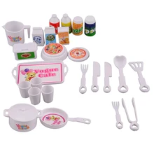 Mini nourriture pour Barbie, 25 pièces, meubles de maison de poupée, ensemble de dîner de cuisine, Pot, fourchette, couteau, assiette, Pizza, enfants, jouets DIY